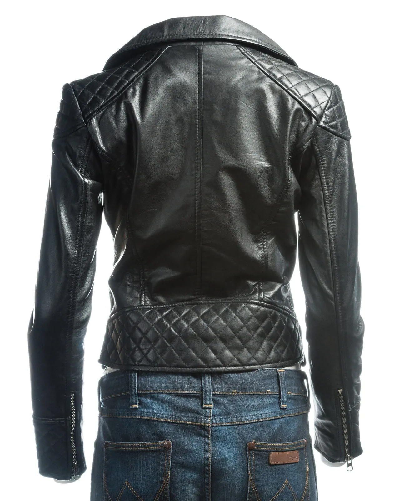 Ladies Fitted Biker Style Leather Jacket With Shoulder Detail: Priscilla