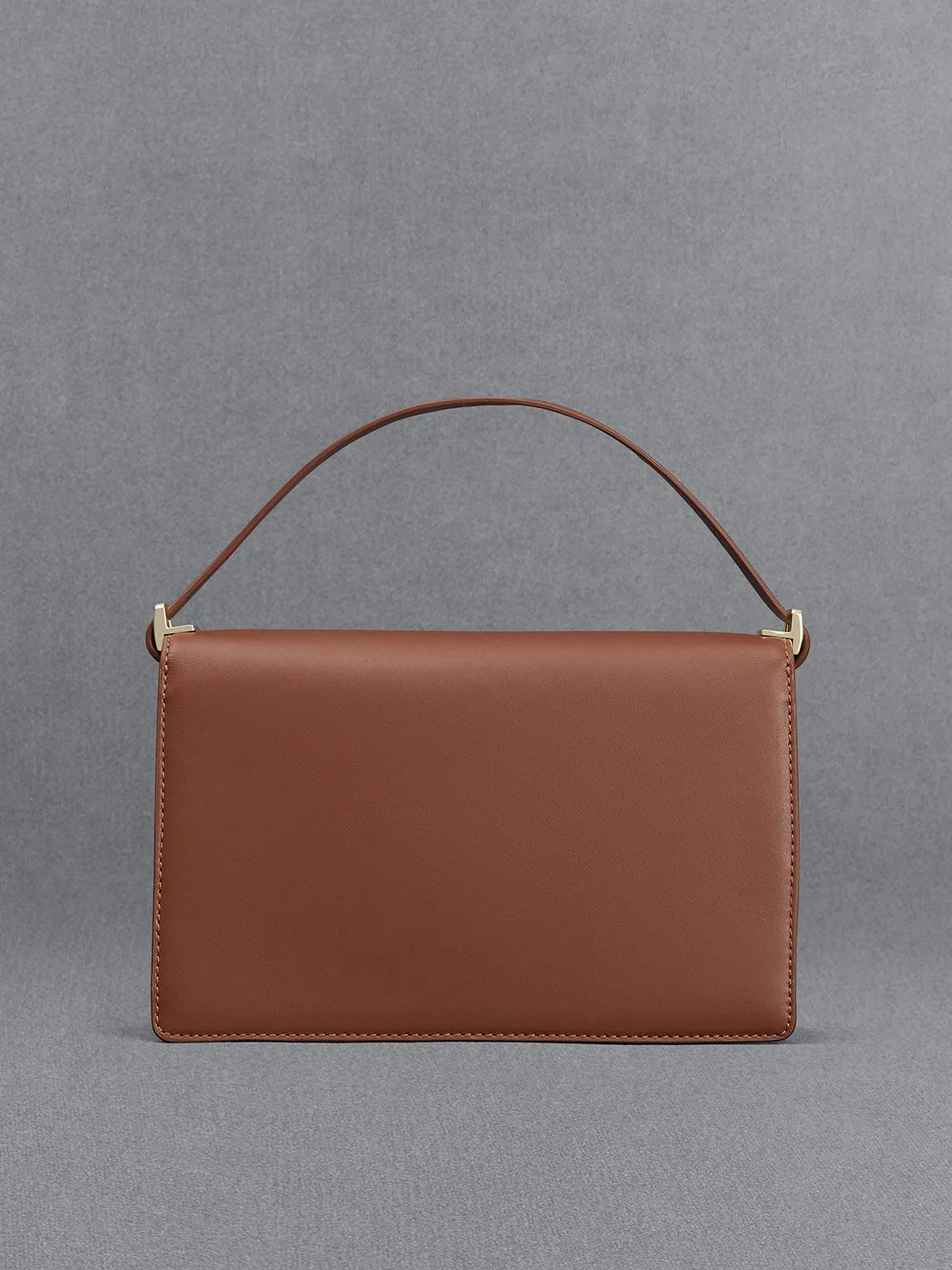 Leather & Canvas Two-Tone Shoulder Bag - Cognac