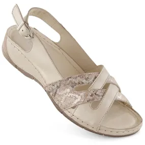 Leather comfortable women's golden sandals Helios 134.27.102