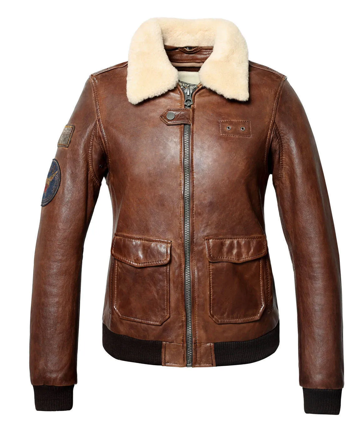 Leather jacket woman dark cognac style aviator 101313