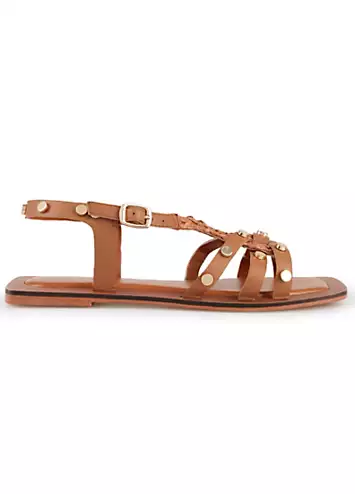 Leather Plaited Stud Flat Sandals by Freemans | Look Again