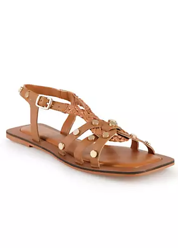 Leather Plaited Stud Flat Sandals by Freemans | Look Again