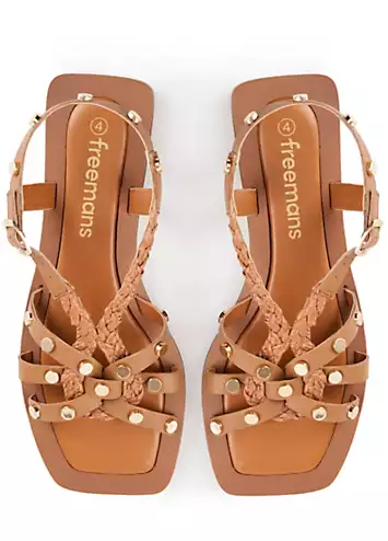 Leather Plaited Stud Flat Sandals by Freemans | Look Again