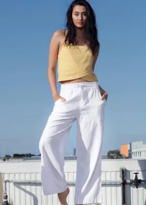 Lorna Jane Wide Leg Loose-Fit Linen Trousers in White