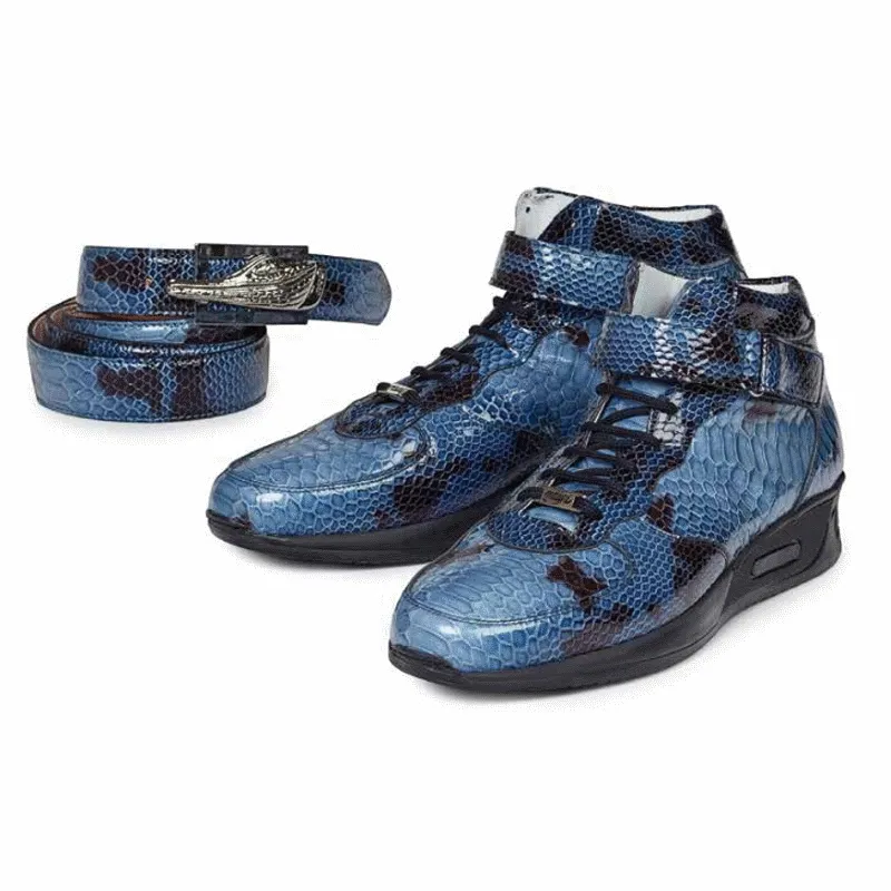 Mauri M764 Patent Python Print High Top Sneakers Blue (Special Order)