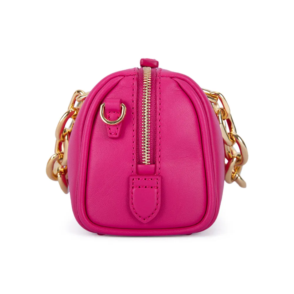 MCM Chain Leather Boston Bag Beetroot Purple Mini