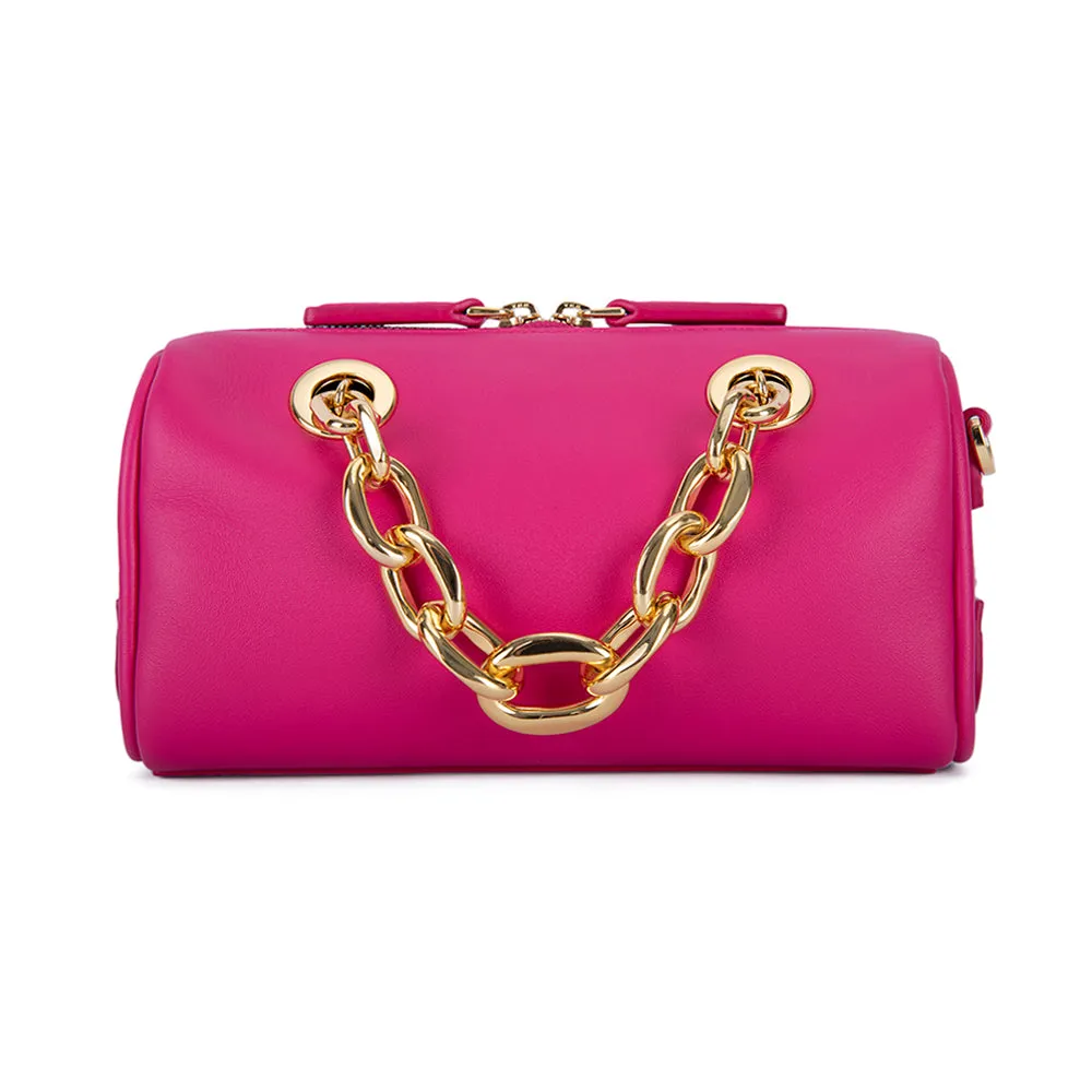 MCM Chain Leather Boston Bag Beetroot Purple Mini