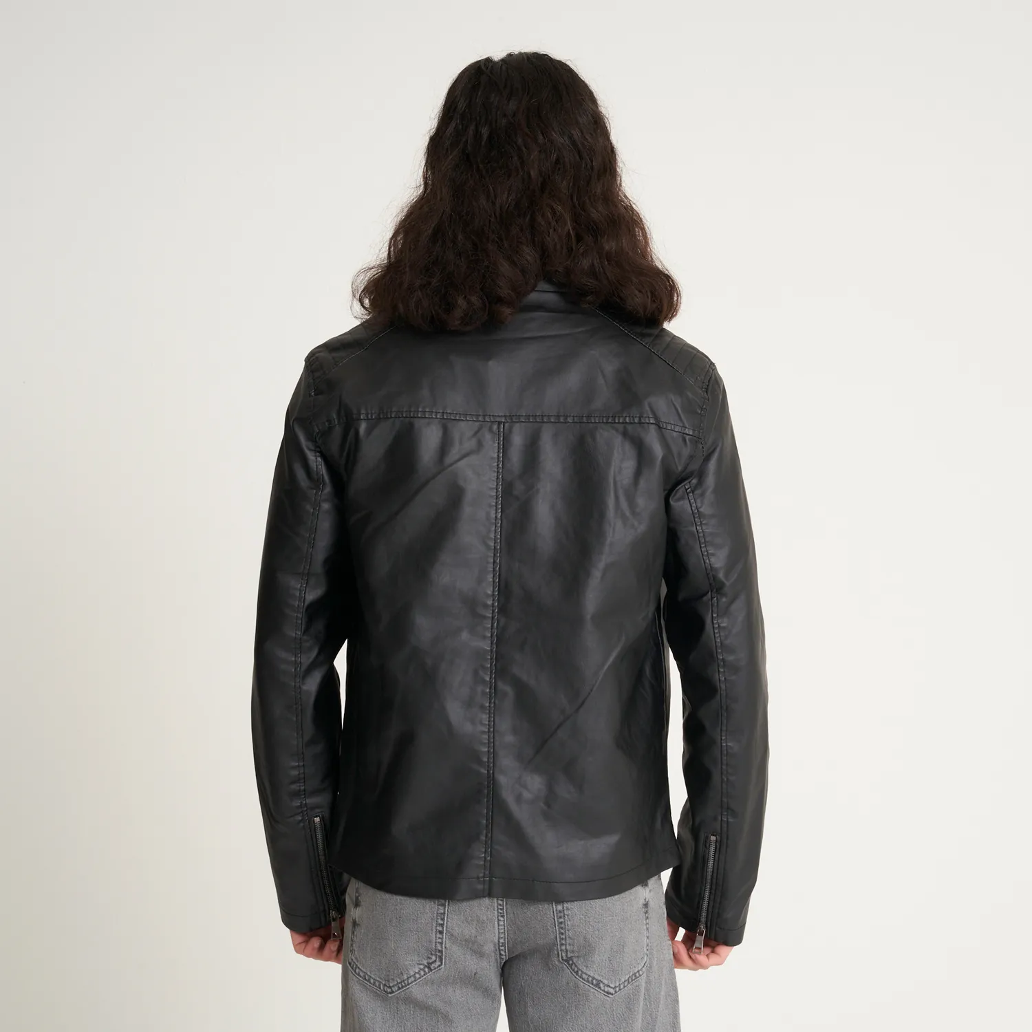 Men's Faux Leather Racer Jacket - Barneys Originals