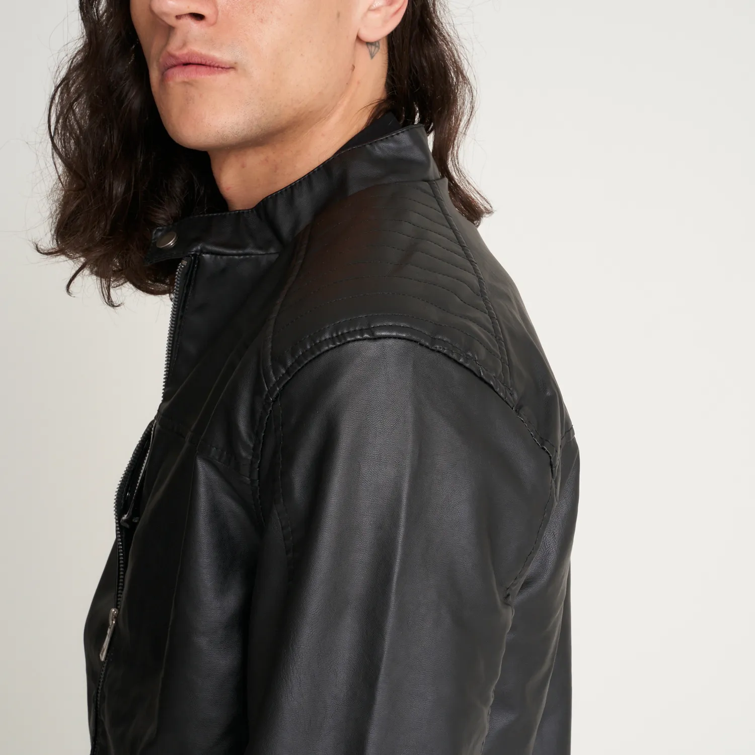 Men's Faux Leather Racer Jacket - Barneys Originals