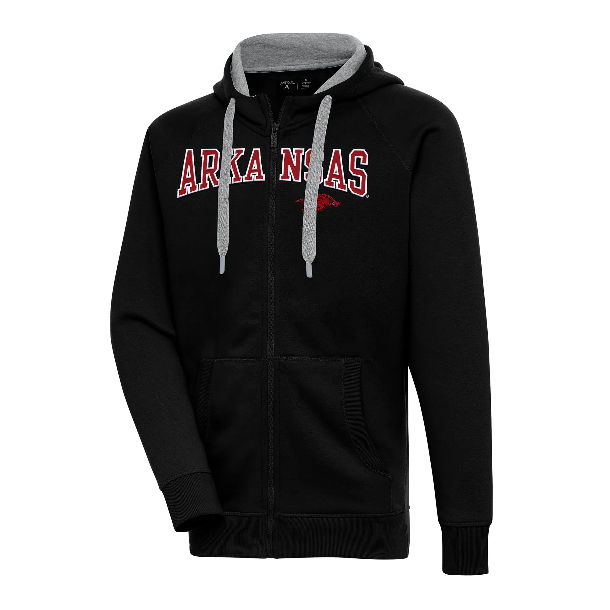 Men's Antigua Black Arkansas Razorbacks Big & Tall Victory Raglan Full-Zip Hoodie Jacket