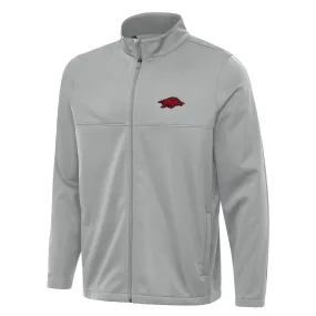 Men's Antigua Gray Arkansas Razorbacks Links 2 Full-Zip Golf Jacket