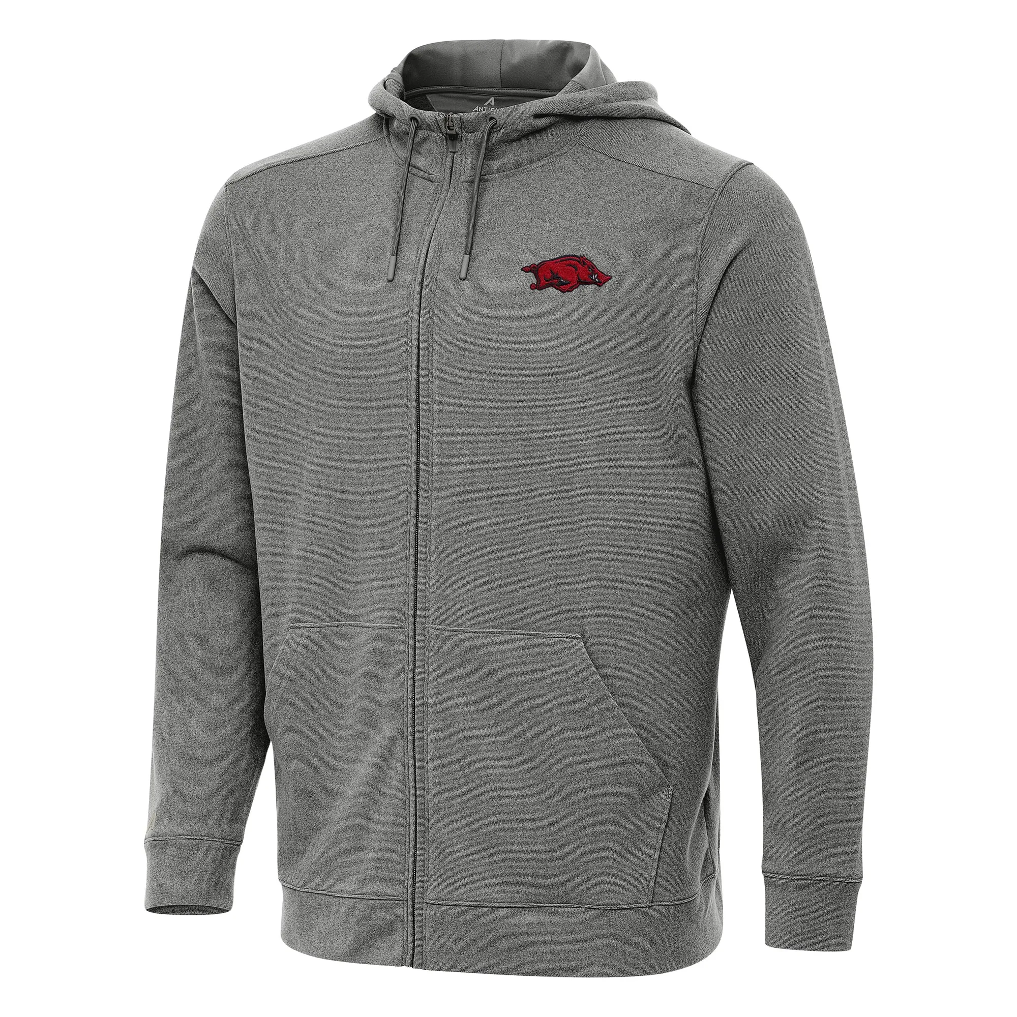 Men's Antigua Heather Charcoal Arkansas Razorbacks Effortless Full-Zip Hoodie Jacket