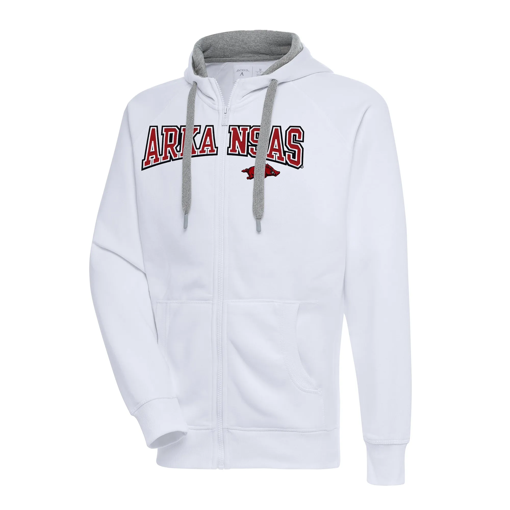 Men's Antigua White Arkansas Razorbacks Big & Tall Victory Raglan Full-Zip Hoodie Jacket