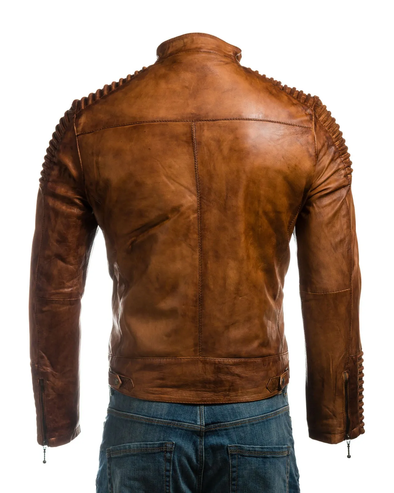 Men's Antique Racing Style Leather Biker Jacket: Alfio