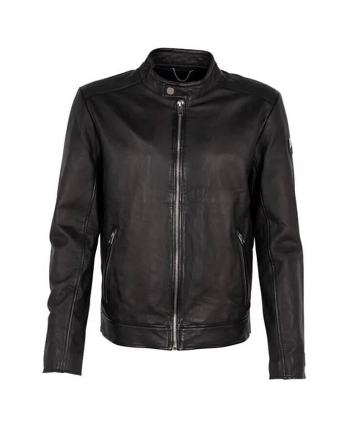 Men's black biker style leather jacket 3201-0004