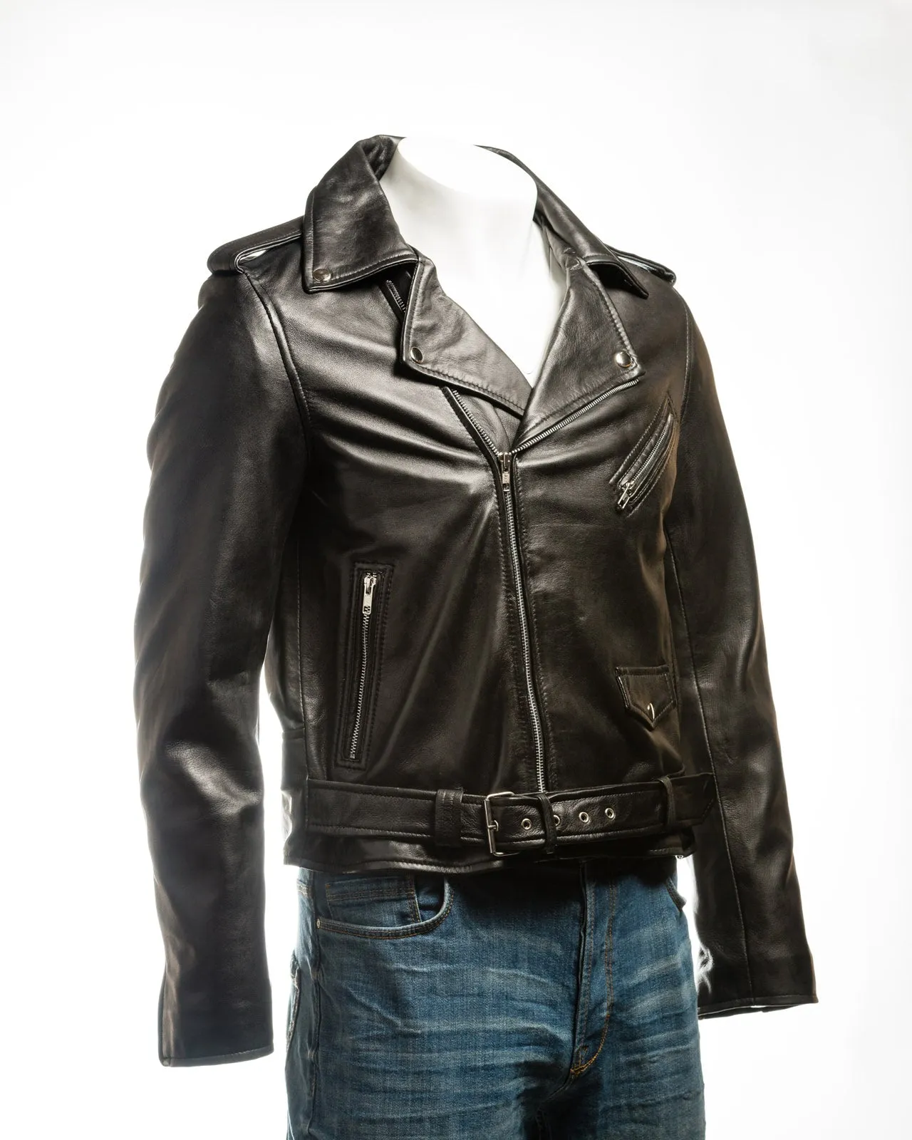 Men's Black Classic Brando Biker Nappa Leather Jacket: Santo