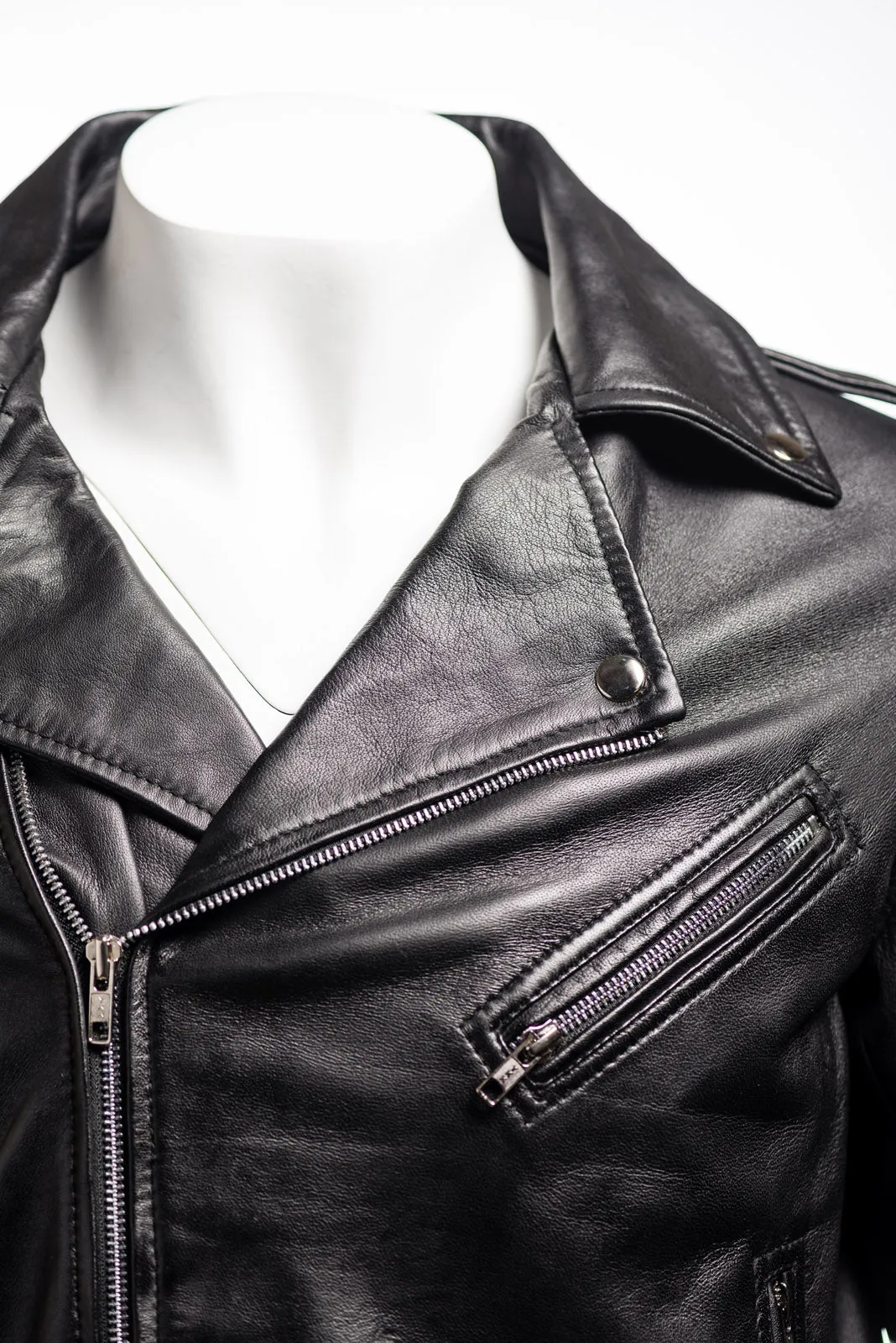 Men's Black Classic Brando Biker Nappa Leather Jacket: Santo