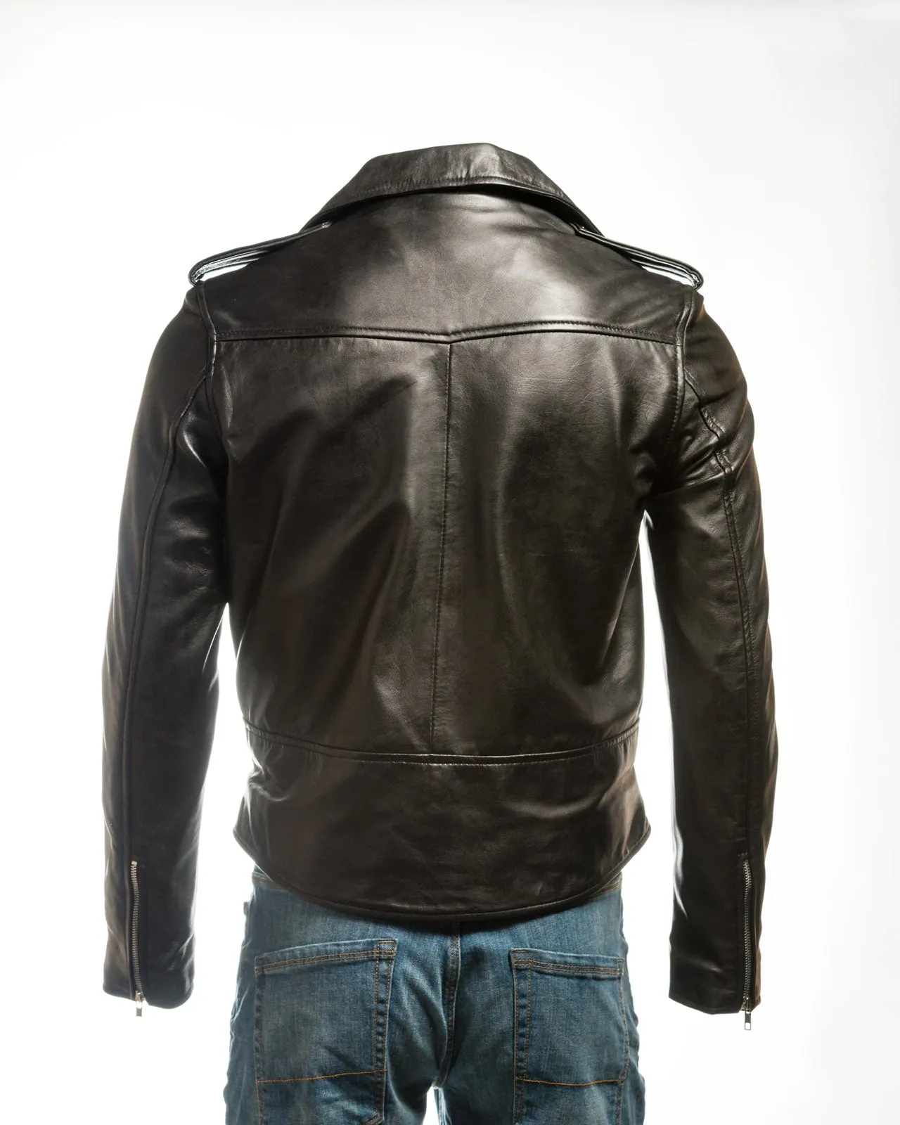 Men's Black Classic Brando Biker Nappa Leather Jacket: Santo