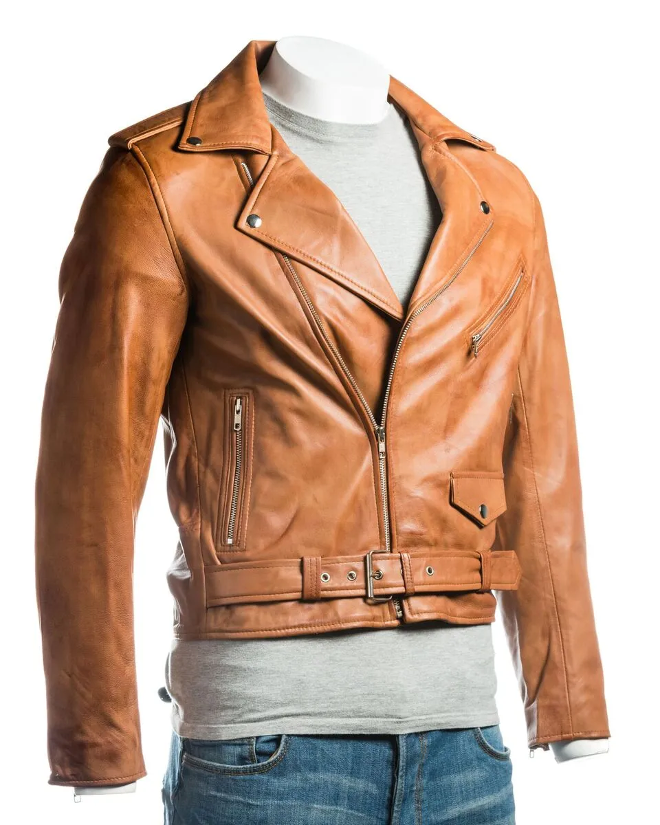 Men's Black Classic Brando Biker Nappa Leather Jacket: Santo