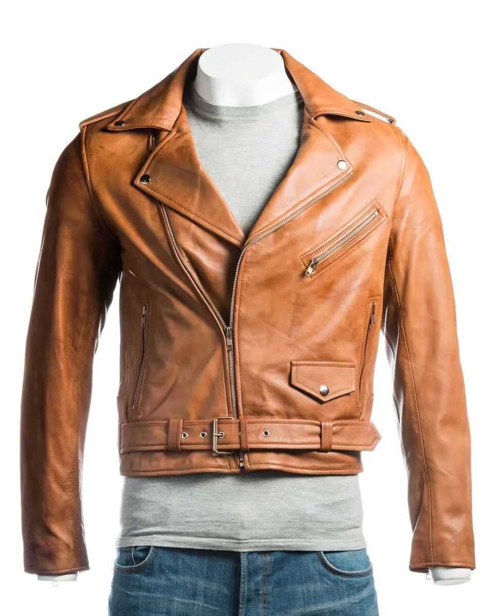 Men's Black Classic Brando Biker Nappa Leather Jacket: Santo