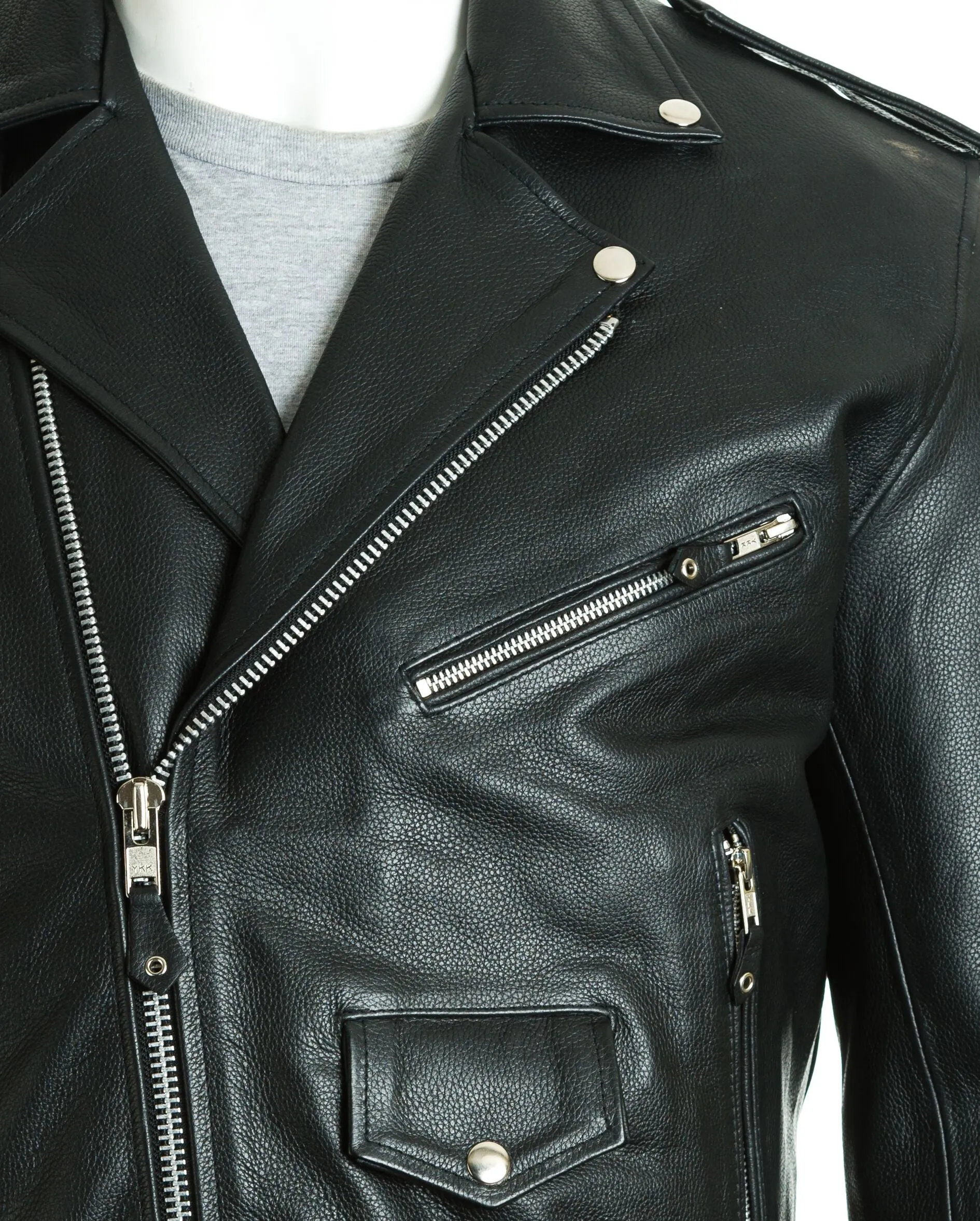 Men's Black Classic Brando Biker Style Cow Hide Leather Jacket: Jose