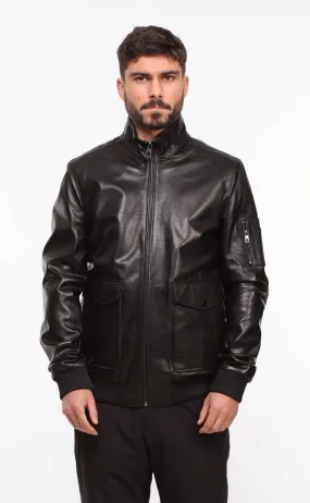 Men's black leather jacket in \movy\ pilot style