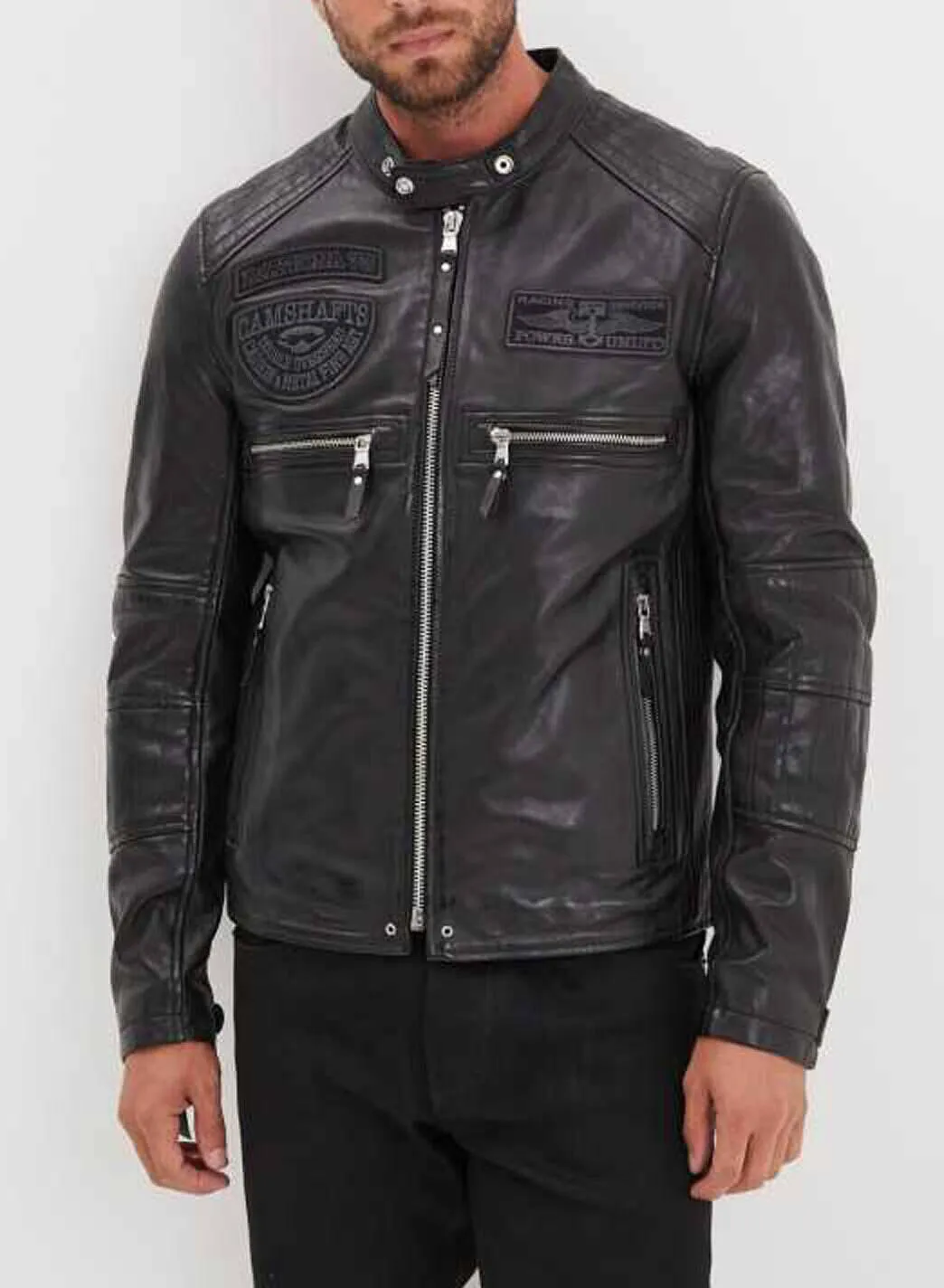 Men's black leather jacket roscoda motorcycle style