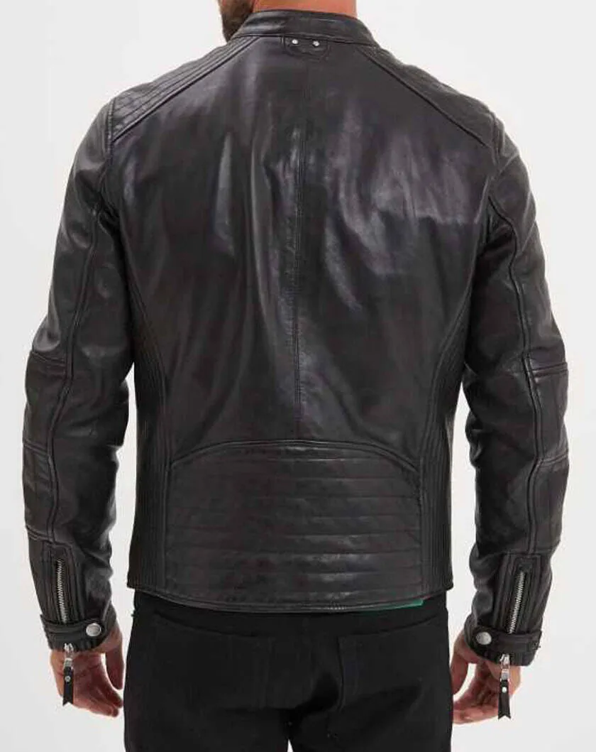 Men's black leather jacket roscoda motorcycle style