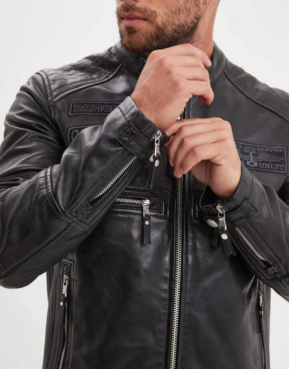 Men's black leather jacket roscoda motorcycle style