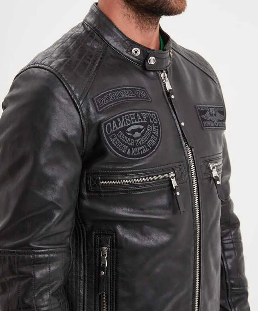 Men's black leather jacket roscoda motorcycle style