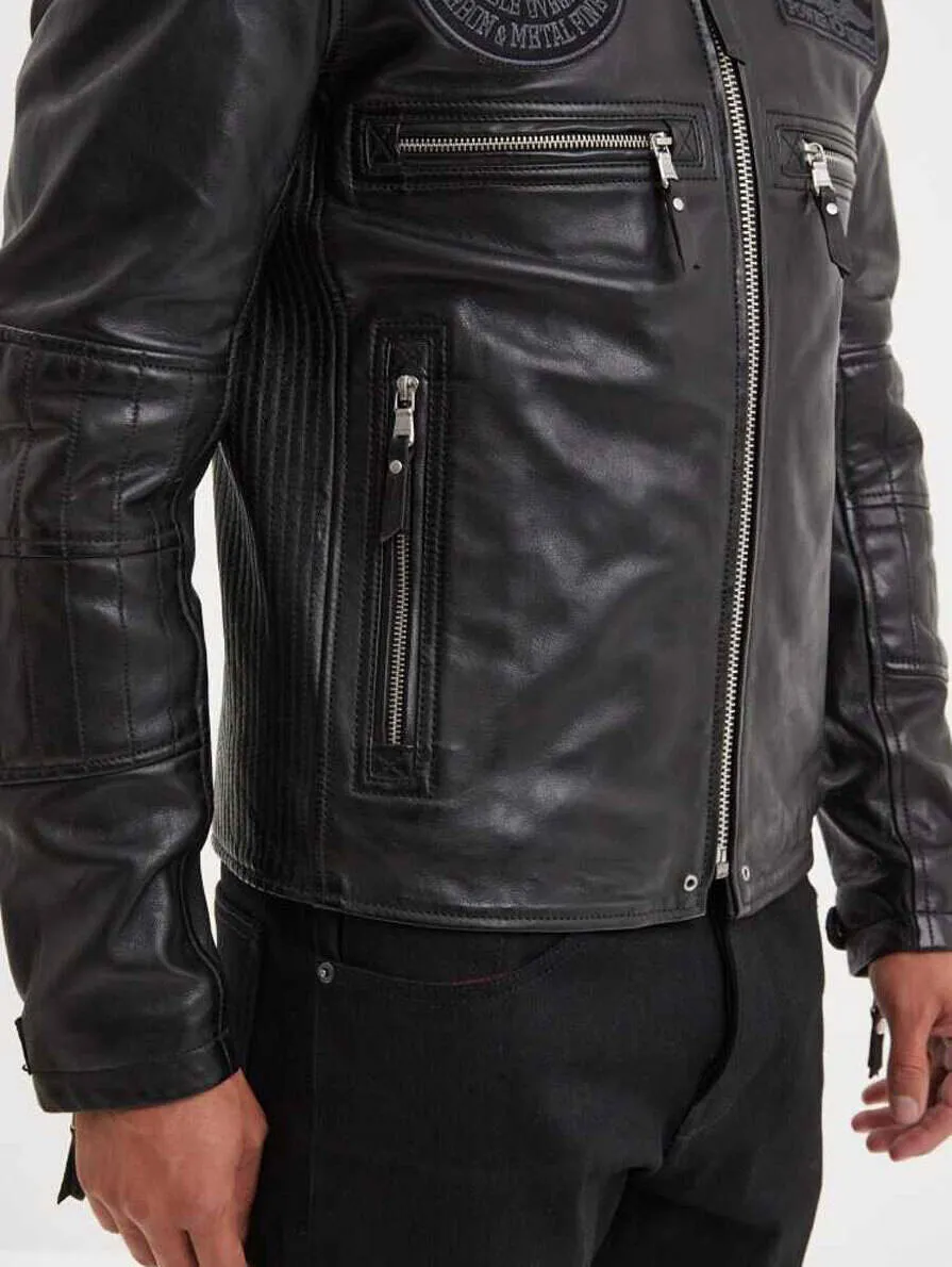 Men's black leather jacket roscoda motorcycle style