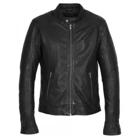 Men's black oakwood motorcycle style leather jacket 64395