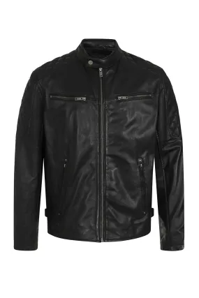 Men's Black Stylish Real Leather Biker Jacket - 'DAVID'