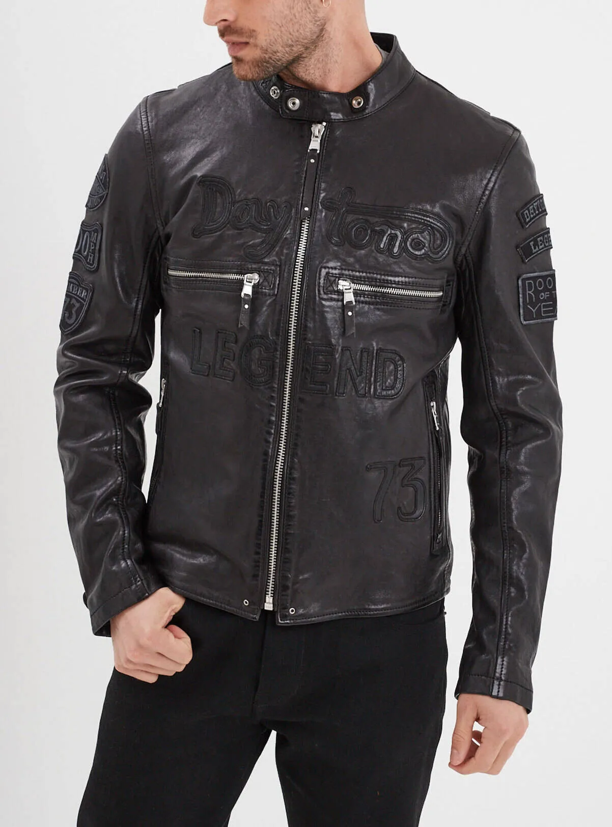 Men's black/black motorcycle style leather jacket \102553\