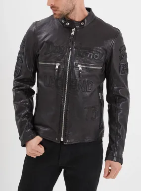 Men's black/black motorcycle style leather jacket \102553\