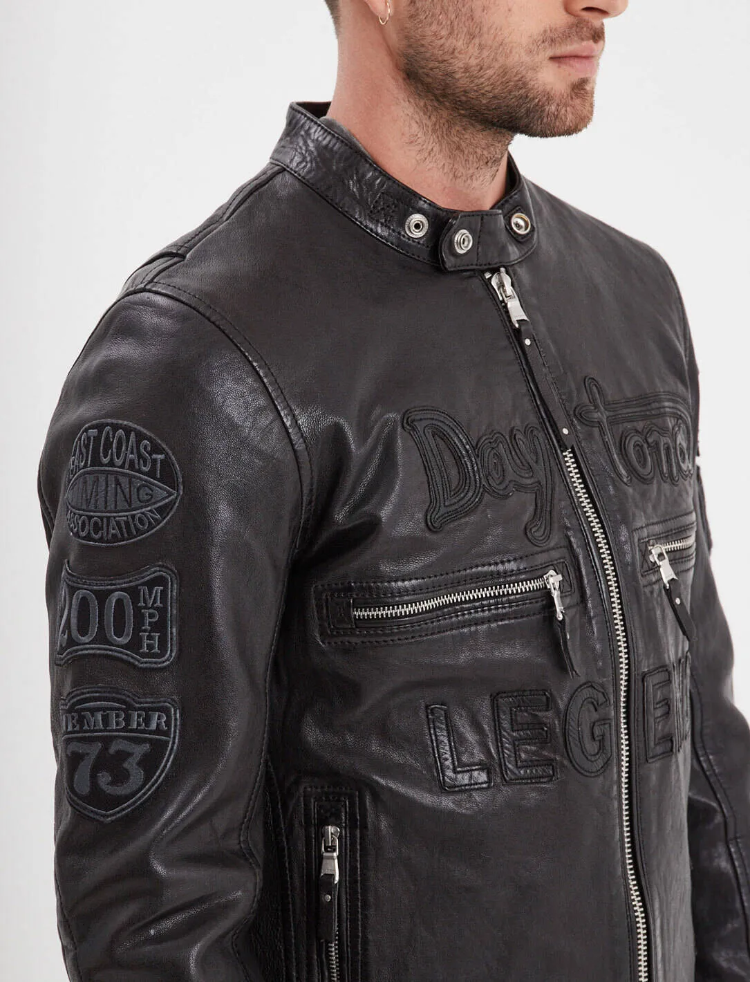 Men's black/black motorcycle style leather jacket \102553\