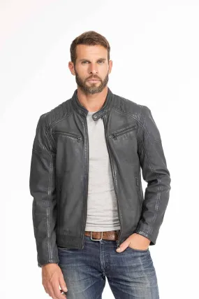 Men's blue leather jacket in gypsy motorcycle style 1201-0485