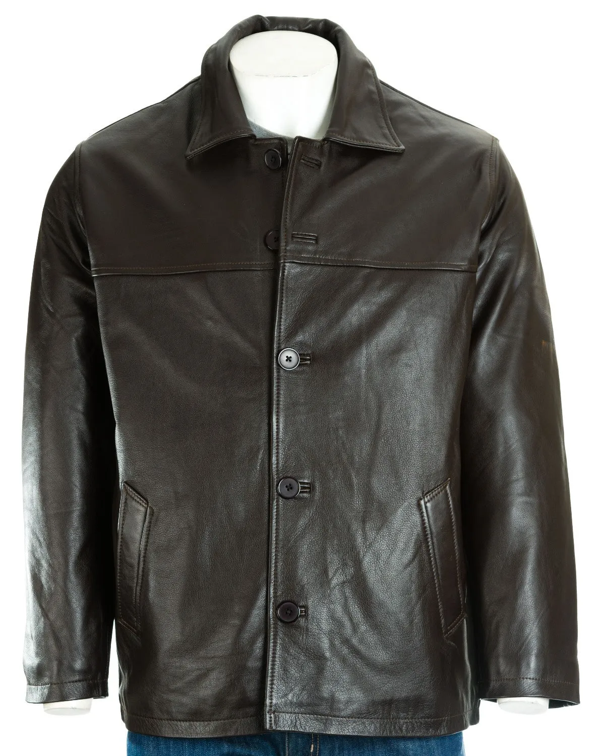 Men's Brown Plus Size Classic Box Style Leather Jacket: Franco