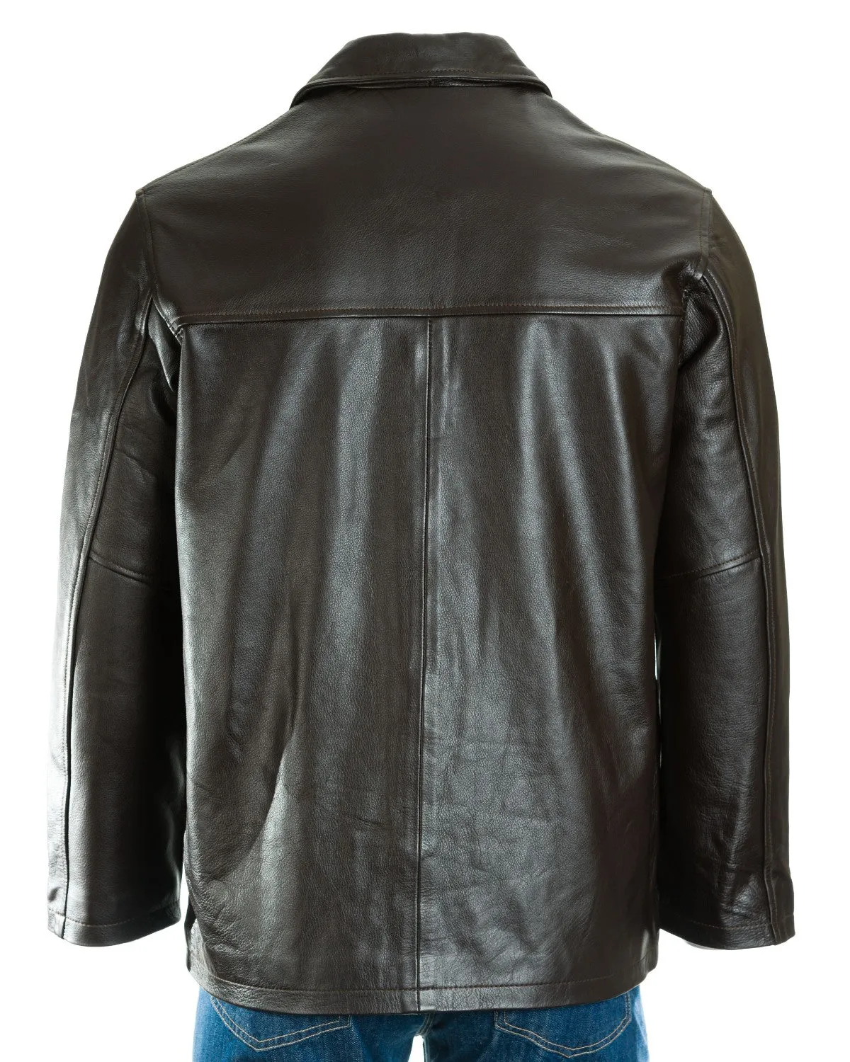 Men's Brown Plus Size Classic Box Style Leather Jacket: Franco