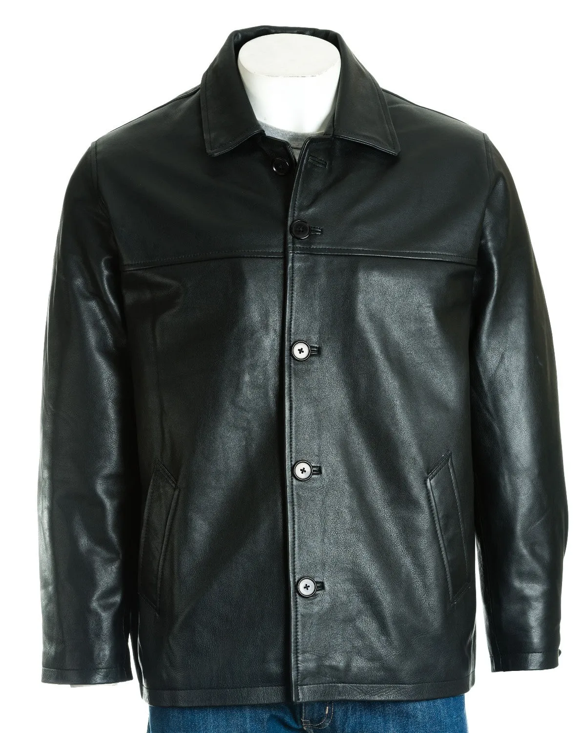 Men's Brown Plus Size Classic Box Style Leather Jacket: Franco