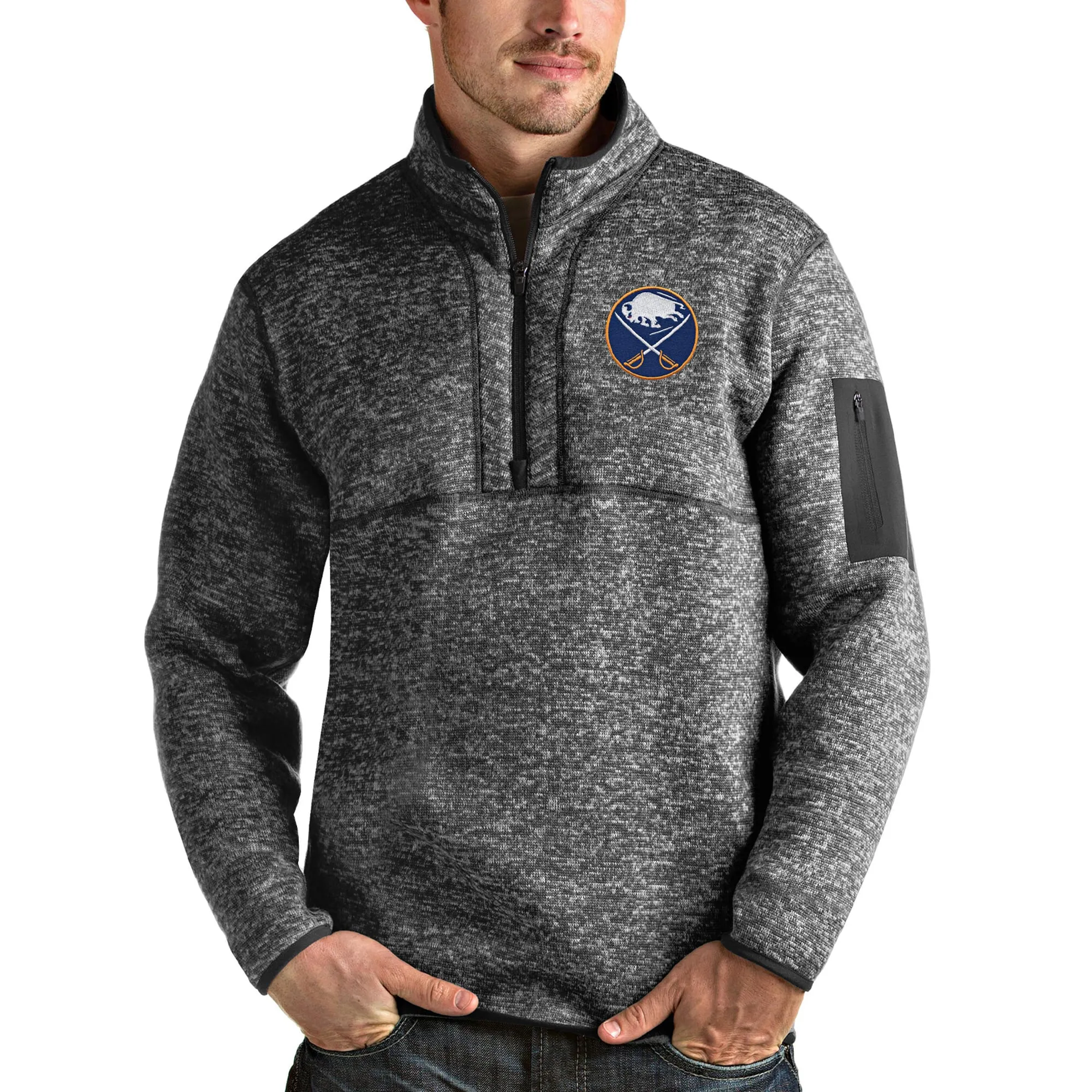 Men's Buffalo Sabres Antigua Heather Gray Fortune Half-Zip Pullover Jacket