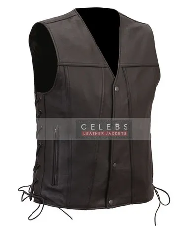 Mens Classic Black Vintage Biker Leather Vest