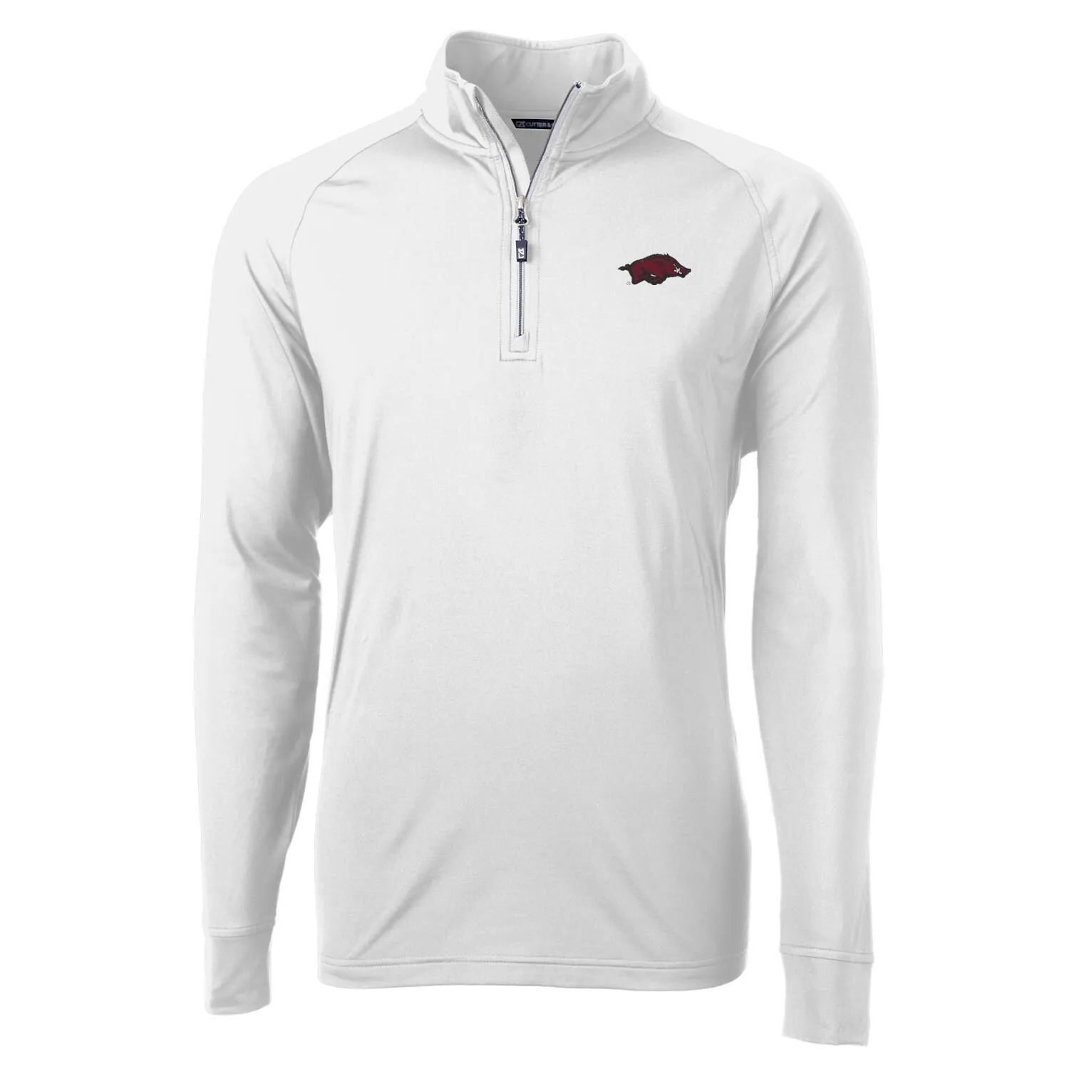 Men's Cutter & Buck White Arkansas Razorbacks Adapt Eco Knit Quarter-Zip Pullover Jacket