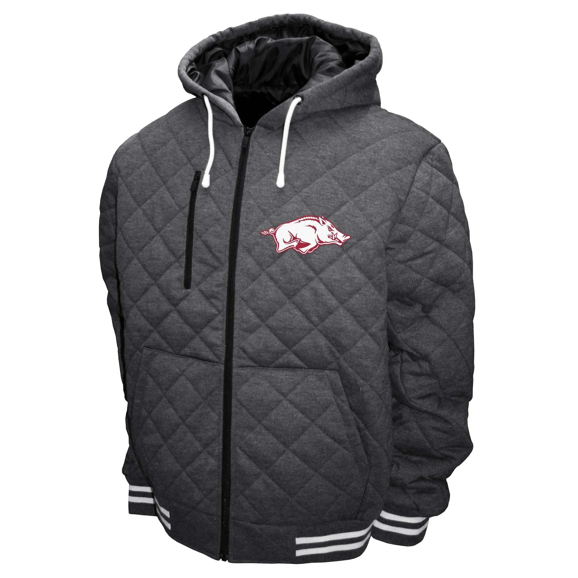 Men's Franchise Club Gray Arkansas Razorbacks Diamond Quilted Full-Zip Hoodie Jacket