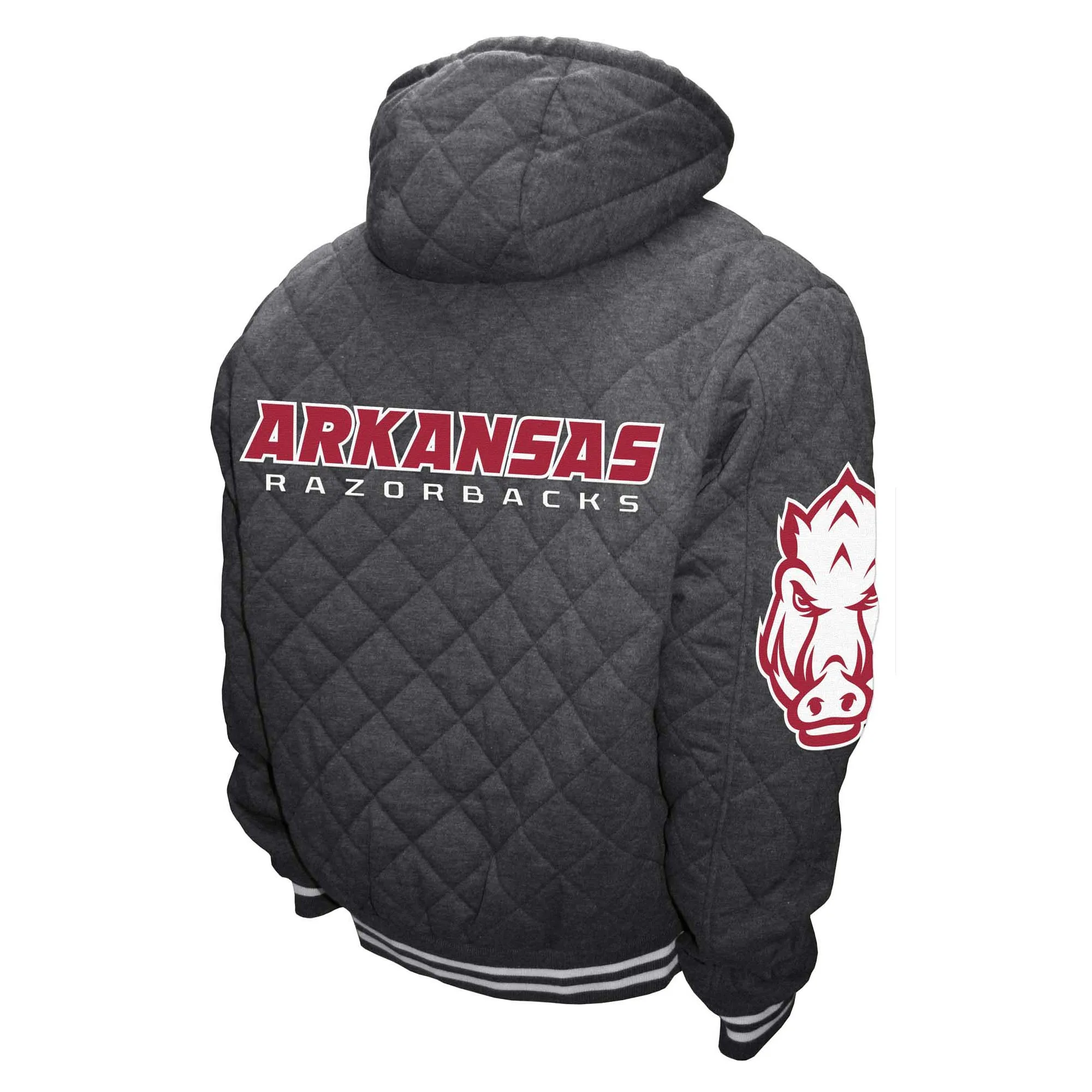 Men's Franchise Club Gray Arkansas Razorbacks Diamond Quilted Full-Zip Hoodie Jacket