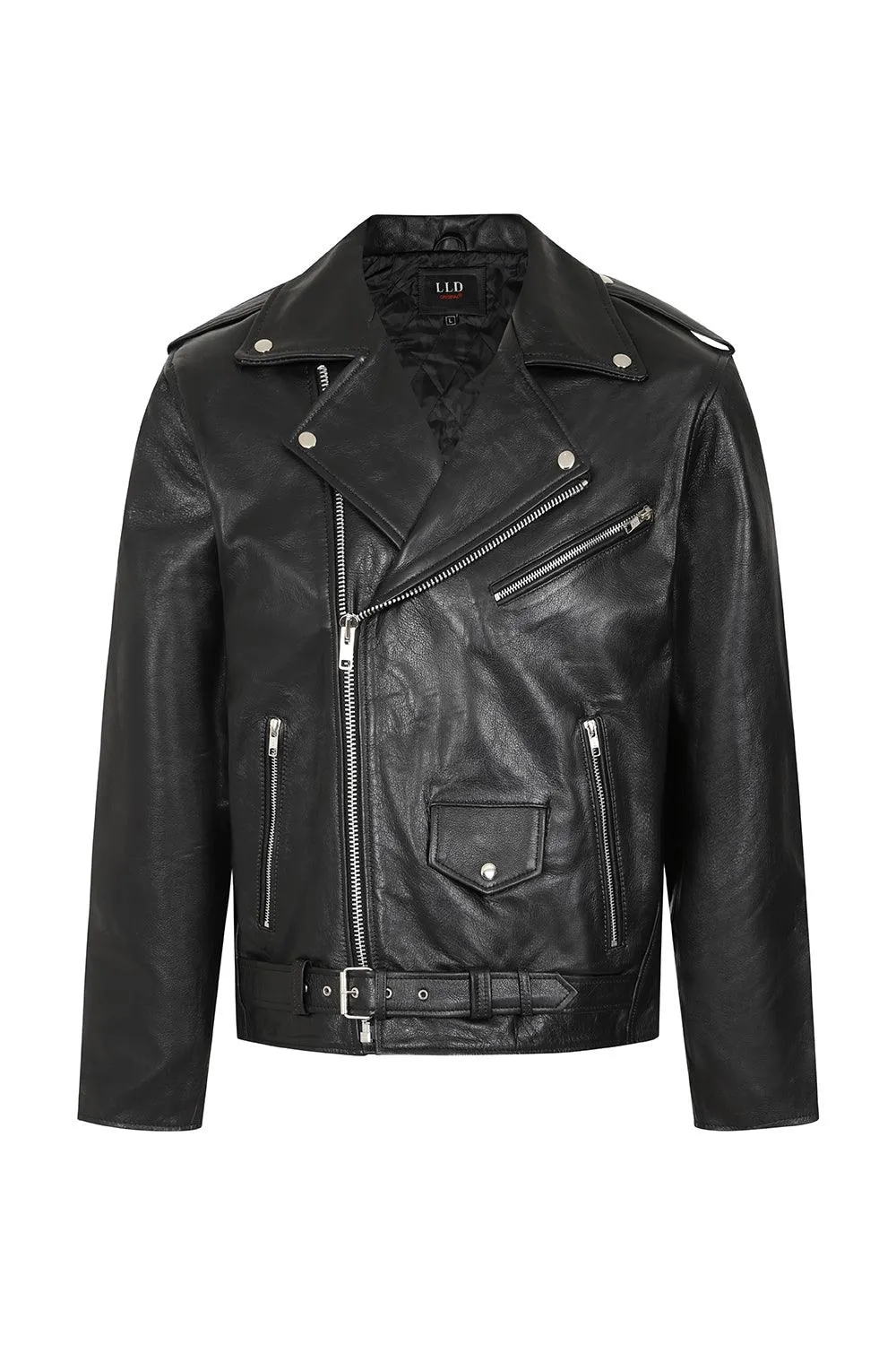 Men's Genuine Black Classic Leather Biker Jacket - 'FONZY'