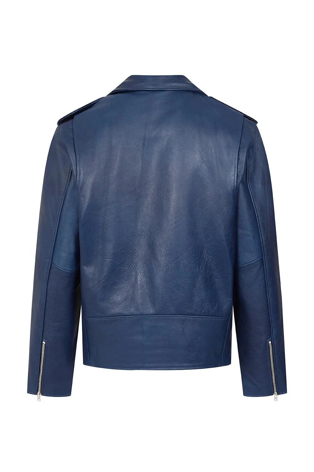 Men's Genuine Blue Classic Leather Biker Jacket - 'FONZY'