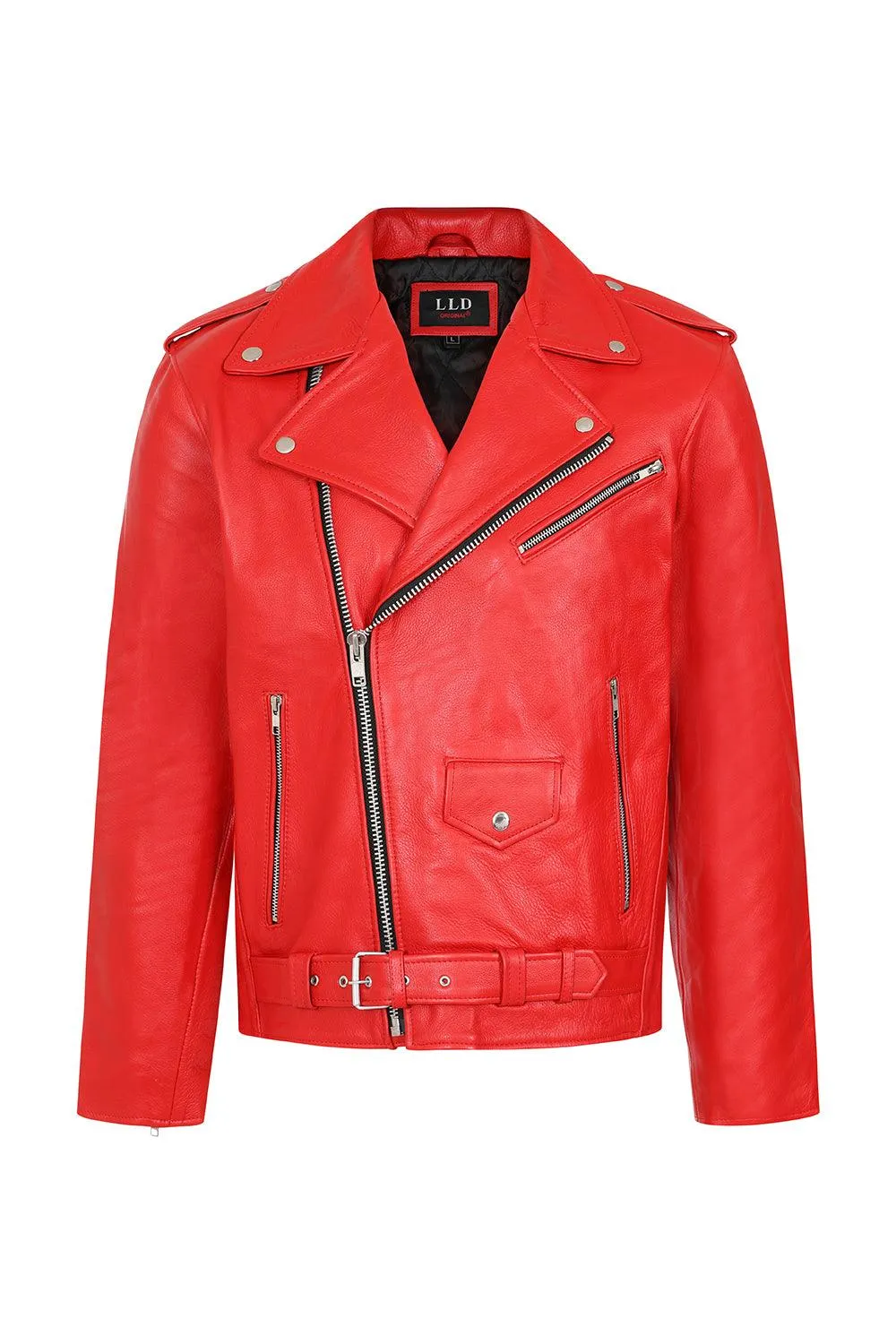 Men's Genuine Red Classic Leather Biker Jacket - 'FONZY'