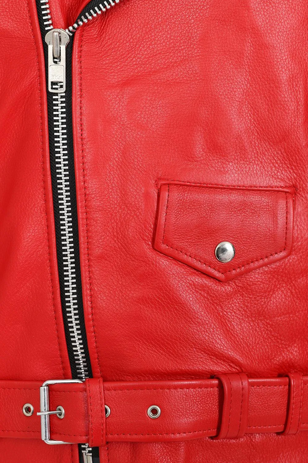 Men's Genuine Red Classic Leather Biker Jacket - 'FONZY'