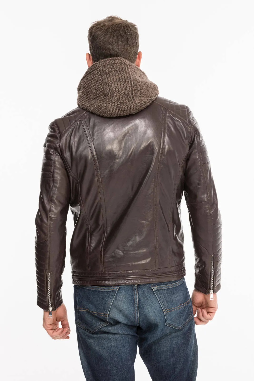 Men's hooded leather jacket togo redskins byron mojito